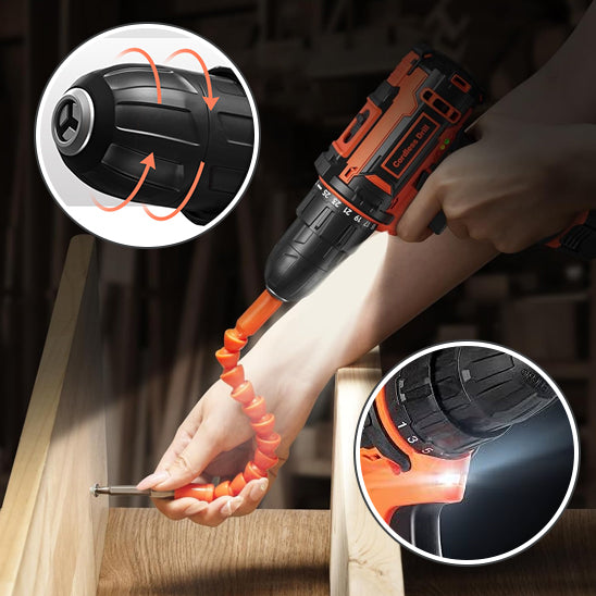 personne avec perceuse visseuse A led rallonge mouvement et lumiere led