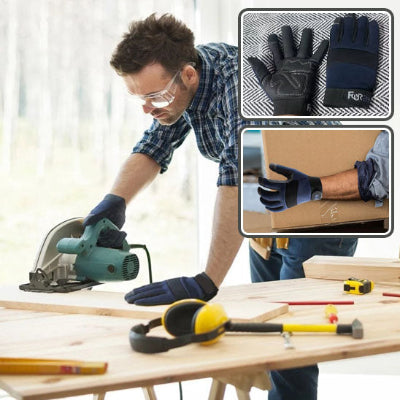 Alex menuisier bossant avec gants de travail protection 4A 2 photos et 3 haut les gants seul