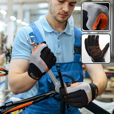 Ali serrant raille de velo avec gant de protection niveau 4