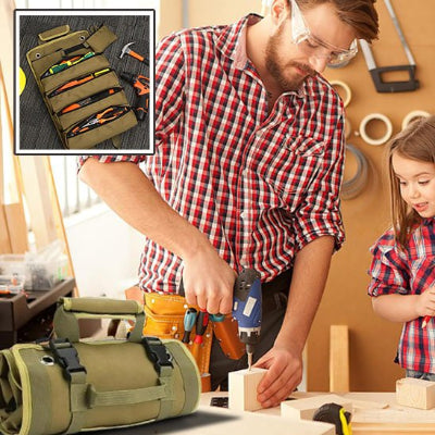 Christian et sa fille bricolent cote sac a outils bandoulier