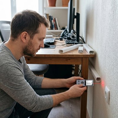 Homme mesure avec Télémètre laser Rechargeable pour installation câble
