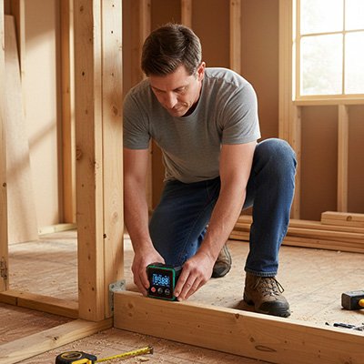Homme utilise Inclinomètre Double Fonction pour mesurer