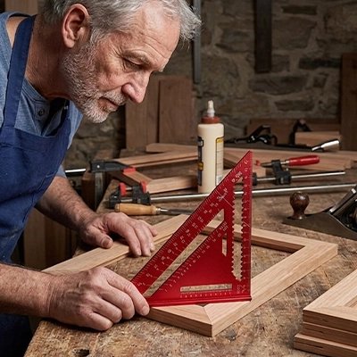 Homme utilise un Equerre menuisier Règle Triangulaire