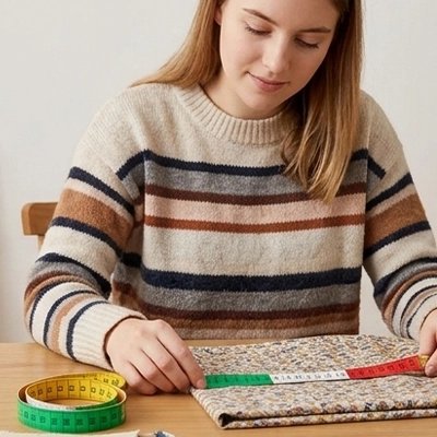 Jeune femme mesure un tissu avec Mètre à ruban De Tailleur