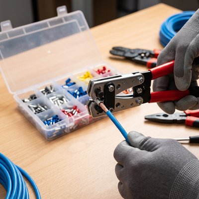 Pince a sertir KX50 Electricien portant gants protection au travail