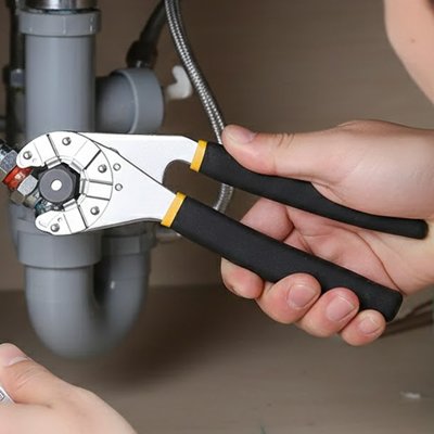 Pince multiprise serres aigle installant tuyau lavabo
