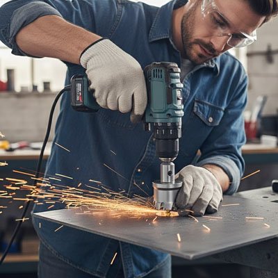 Scie cloche acier Max avec Marc perçant plaque fer brosse