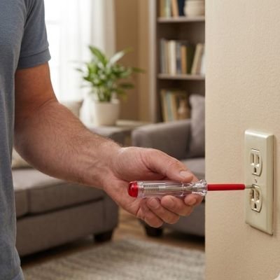 Utilisation Tournevis testeur Crayon VAT pour vérification électricité dans prise
